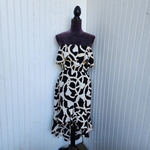 Margaret Josephs Macbeth Collection Dress Womens Beige Black Rope Off Shoulde L